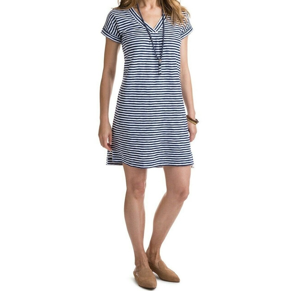 Vineyard Vines Striped T-Shirt Dress Womens Size M‎ Navy White V-Neck Preppy